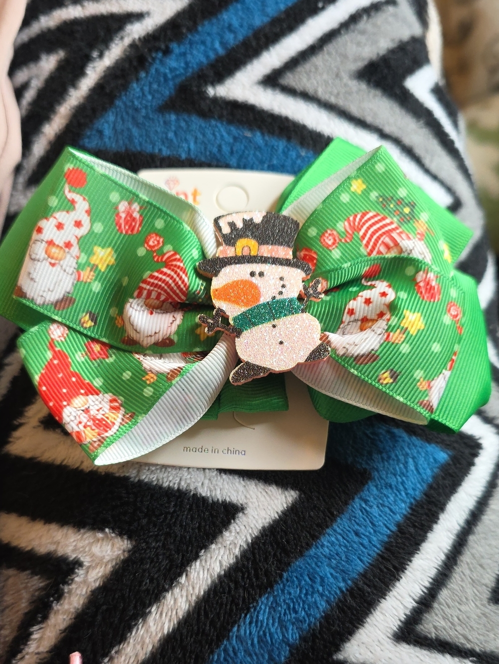 Christmas Snowman Green Hair Bow for Kids